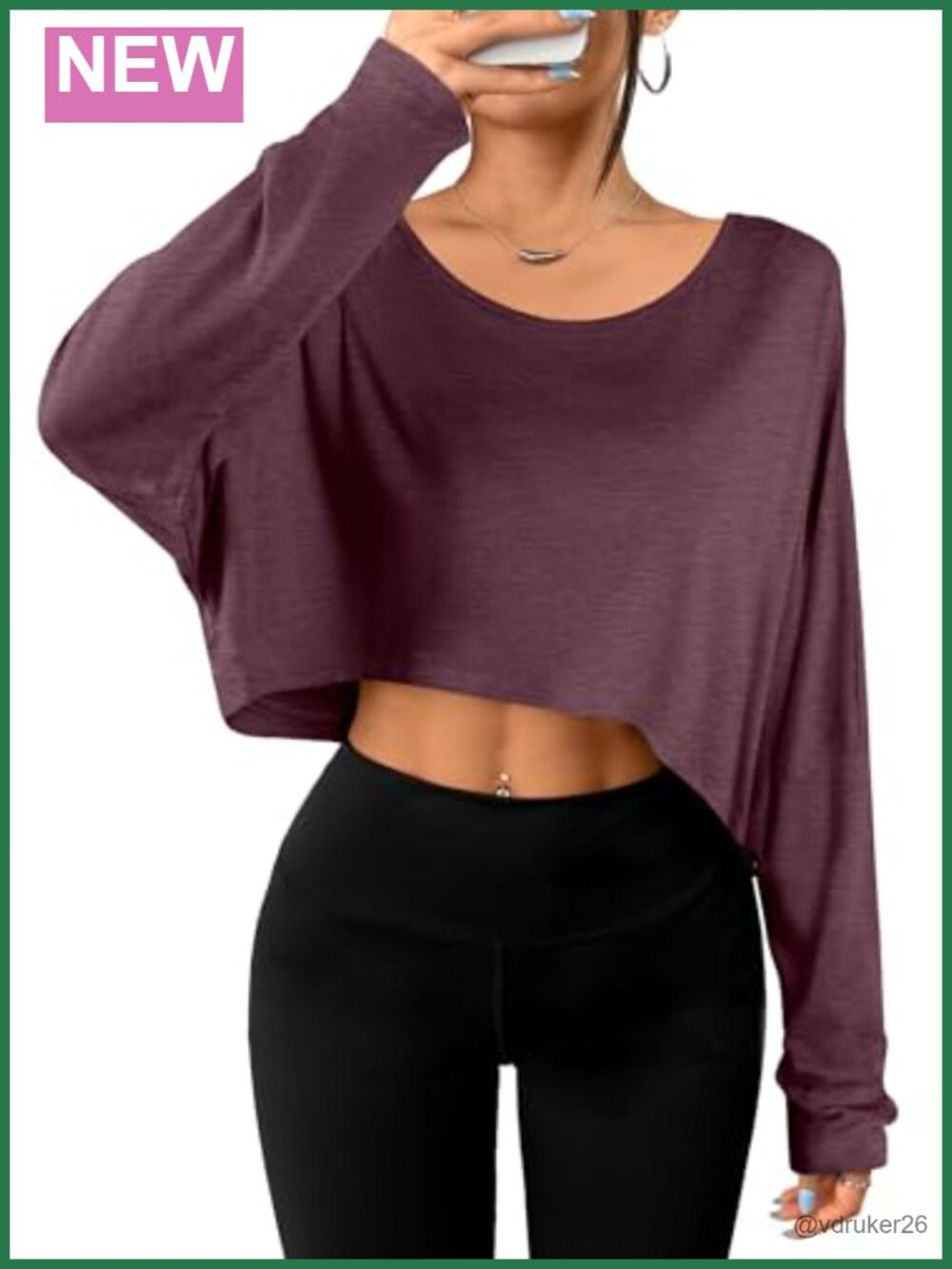 Women's Batwing Sleeve Loose Crop Top Crewneck Long Sleeve Shirt